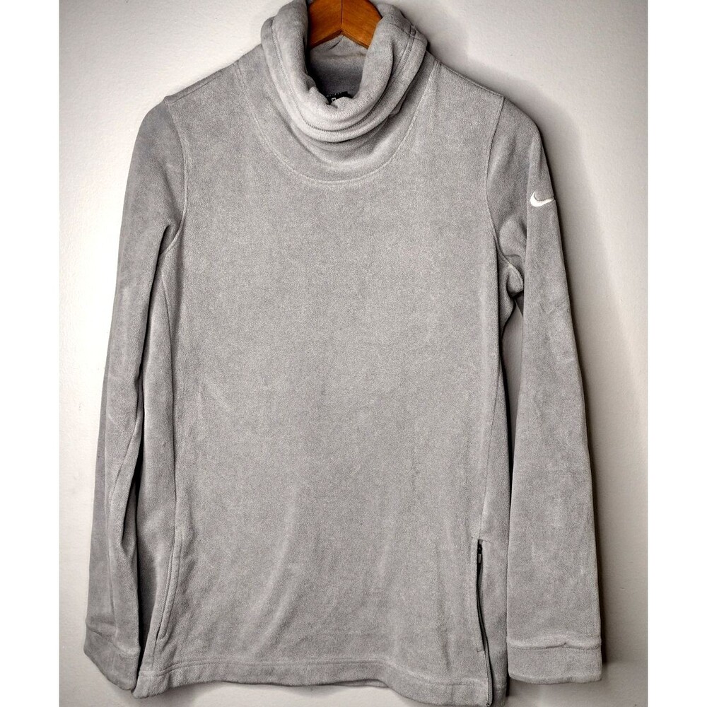 Nike Dri-FIT Cowl Neck Fleece Pullover Gray Side Zip Sweatshirt Womens Medium